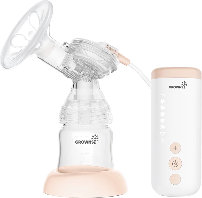 Pompë gjiri elektrike Grownsy EBP08, me bateri rikarikueshme USB, set me shishe, rozë
