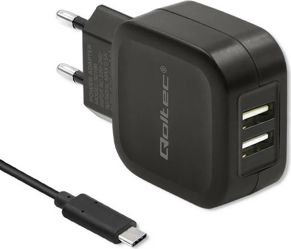 Karikues muri Qoltec 50188, 17W, 2xUSB + kabllo USB Type-C, i zi