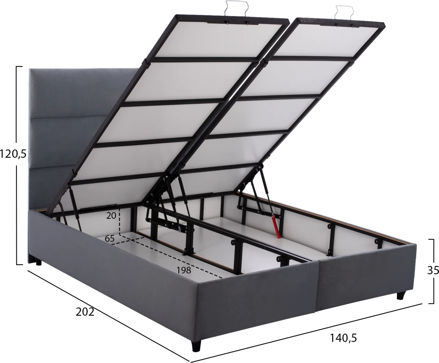 Krevat me hapësirë për depo, kadife gri, MILO FH738.10, për dyshek 140x200cm