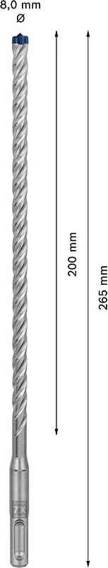 Bit për çekiç rrotullues Bosch SDS plus-7X 8mm 265mm SDS Plus