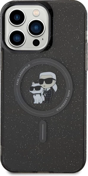 Mbështjellës Karl Lagerfeld Karl&Choupette Glitter MagSafe për iPhone 15 Pro Max, zi