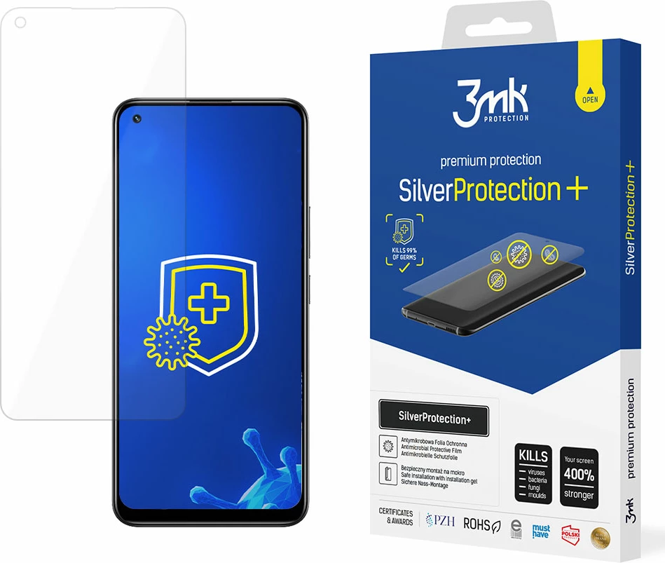 Folie mbrojtëse ekran, 3mk Protection SilverProtection+ për Realme 8 4G, antibakteriale, vetë‑riparuese, 0.21 mm, wet‑fit, set me xhel
