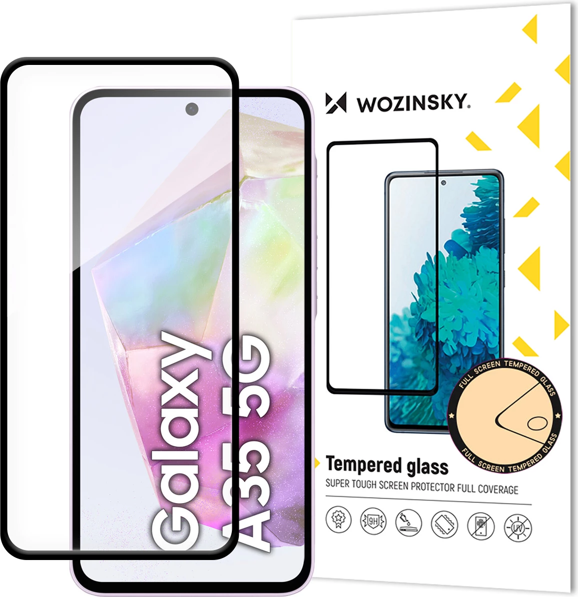 Xham i temperuar Wozinsky Full Glue për Samsung Galaxy A35, me kornizë të zezë