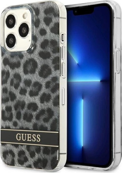 Mbështjellës Guess GUHCP13LHSLEOK për iPhone 13/13 Pro 6.1", hardcase, Leopard, Gri