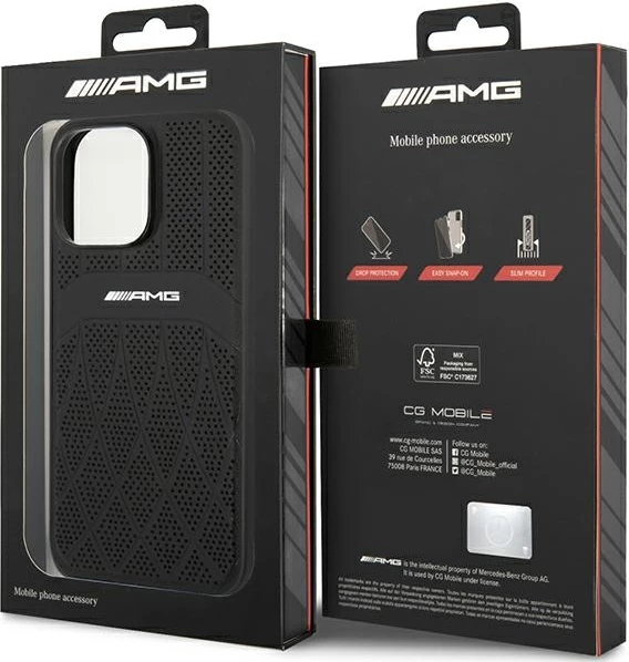 Mbështjellës Mercedes AMG AMHMP14XOSDBK për iPhone 14 Pro Max 6.7", lëkurë, MagSafe, zi