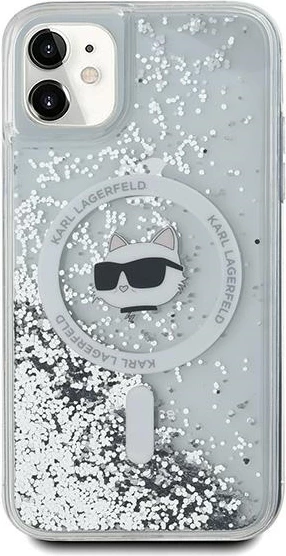 Mbështjellës Karl Lagerfeld Liquid Glitter Choupette Head MagSafe për iPhone 11/XR, Transparent