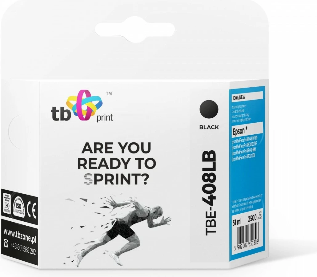 Fishek boje, TB Print TBE-408LB, 51 ml 2500 faqe, me çip, kompatibil me Epson T09K1 C13T09K14010 (WorkForce Pro WF-C4810DTWF/WF-C4310DW), zi
