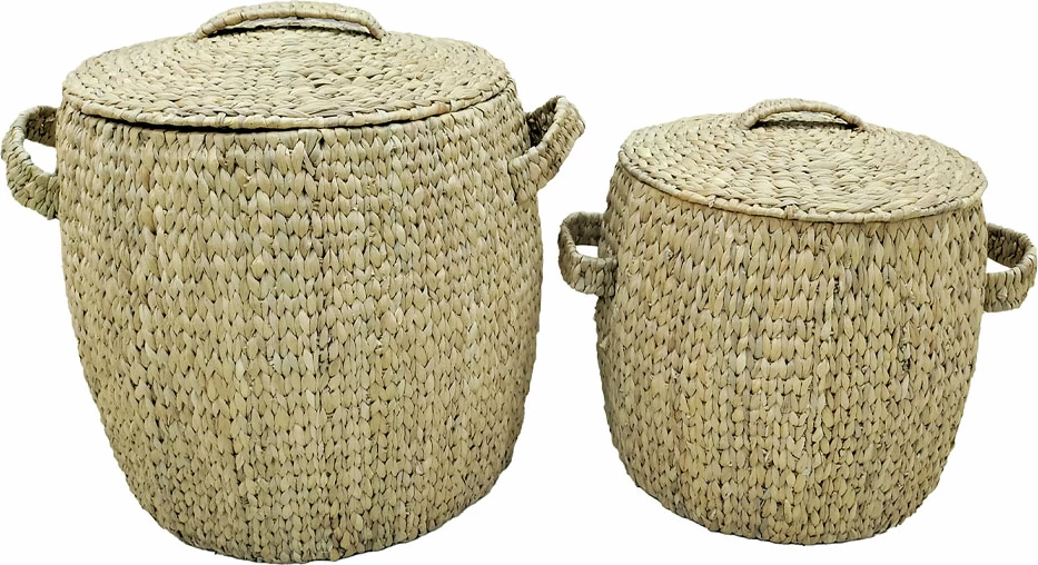 Set shporta me kapak, 2 copë, hyacint natyral, hekur, 45x45x50