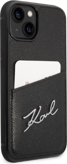Mbështjellës Karl Lagerfeld Signature Logo Cardslot për iPhone 14 Plus, i zi