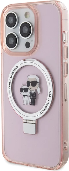 Mbështjellës Karl Lagerfeld KLHMP15XHMRSKCP për iPhone 15 Pro Max 6.7", me unazë Ring Stand, MagSafe, rozë