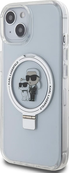Mbështjellës Karl Lagerfeld KLHMP15SHMRSKCH për iPhone 15/14/13 6.1", me Ring Stand, MagSafe, Bardhë