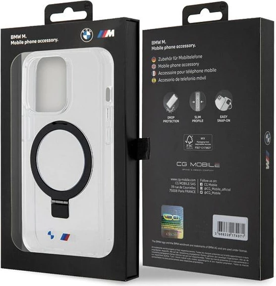 Mbështjellës BMW Ring Stand M Collection MagSafe për iPhone 15 Pro Max, transparent