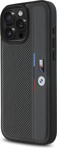 Mbështjellës BMW M Perforated Tricolor Detail Line për iPhone 16 Pro, Gri e errët