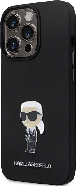 Mbështjellës Karl Lagerfeld KLHCP13LSMHKNPK për iPhone 13 Pro/13, Silikon, Ikonik Metal Pin, i zi