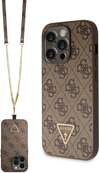 Mbështjellës Guess Crossbody 4G Metal Logo për iPhone 14 Pro, Kafe