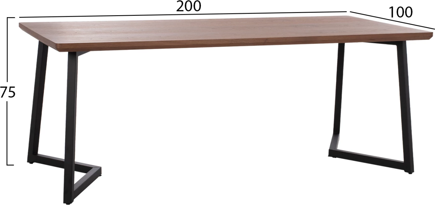 Tavolinë ngrënie JAY FH9304.02 MDF sipërfaqe ngjyrë arre këmbë metali 200x100x75H