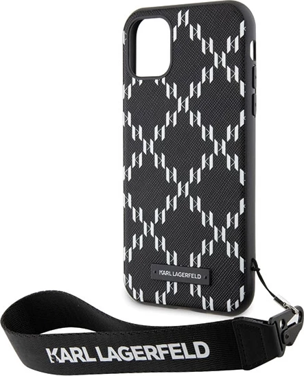 Mbështjellës Karl Lagerfeld Monogram Losange Saffiano për iPhone 11/XR 6.1", i zi, me rrip