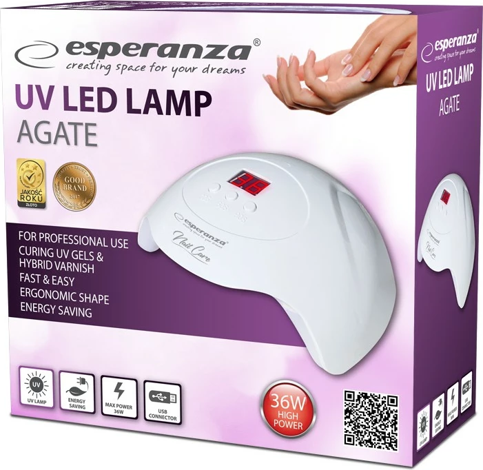 Llambë UV LED për thonj Esperanza Agate EBN010, 36W, Bardhë