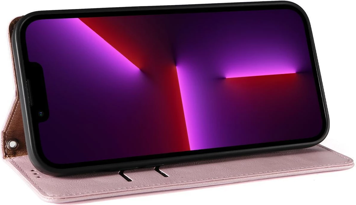 Mbështjellës Hurtel Magnet Strap Case për iPhone 14, flip wallet me rrip dore, rozë