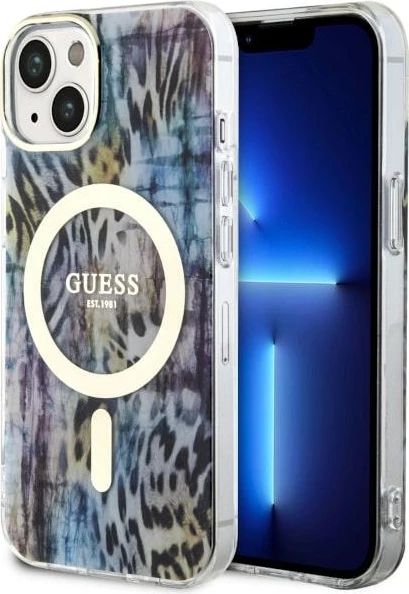 Mbështjellës Guess Leopard MagSafe për iPhone 14, Blu