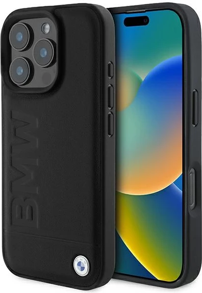 Mbështjellës BMW Leather Hot Stamp MagSafe për iPhone 16 Pro, i zi