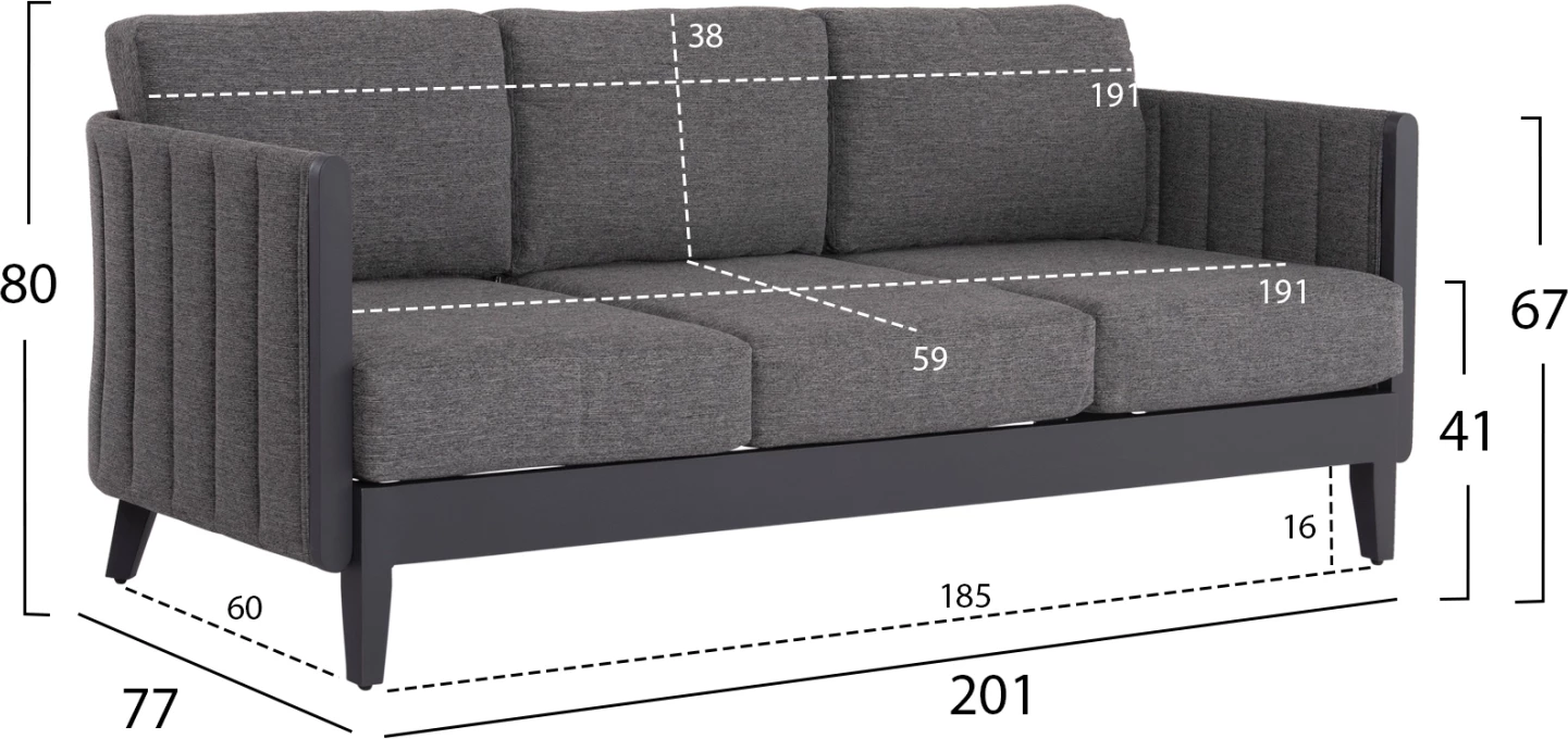 Set salloni për jashtë 4 pjesë, LARRY, FH6188.01, ngjyrë gri e errët, alumin-P.E. pëlhurë