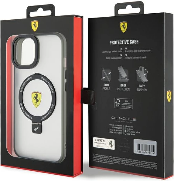 Mbështjellës Ferrari Ring Stand 2023 MagSafe për iPhone 15 Plus / 14 Plus, i zi