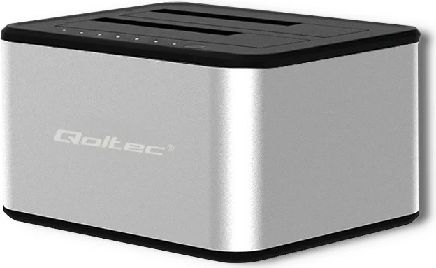 Stacion dokimi Qoltec 50316 për 2x HDD/SSD, USB 3.0, klonim offline, argjend