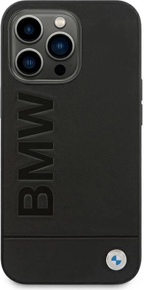 Mbështjellës BMW Leather Stamp për iPhone 14 Pro Max 6.7", lëkurë, zi
