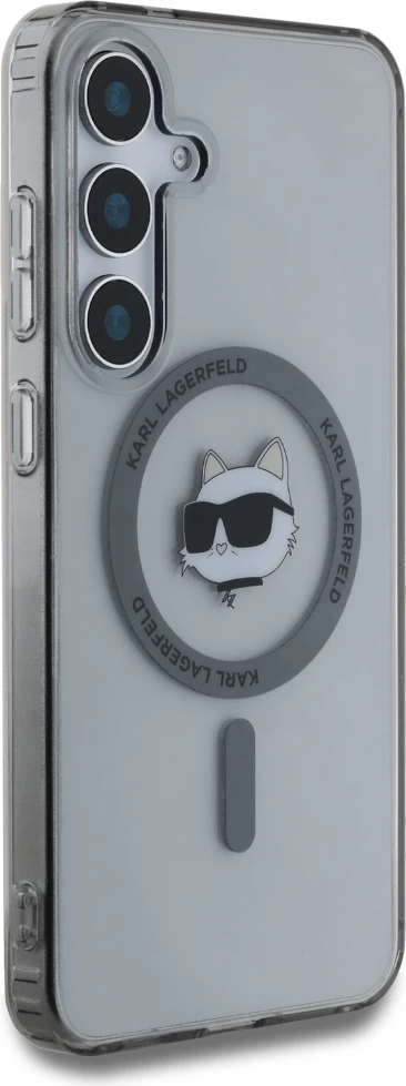 Mbështjellës Karl Lagerfeld Button Choupette Head Printed Logo MagSafe për Samsung Galaxy S25, i zi