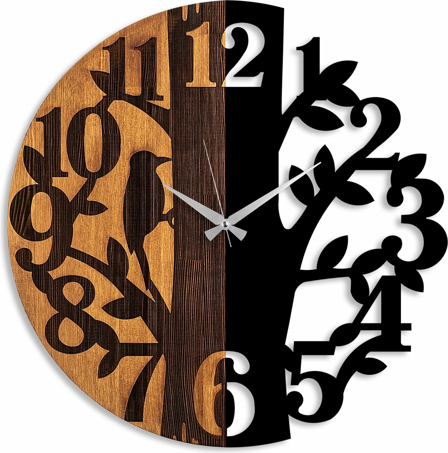 Orë muri dekorative prej druri, Wallity, ngjyrë arre dhe e zezë, 56cm