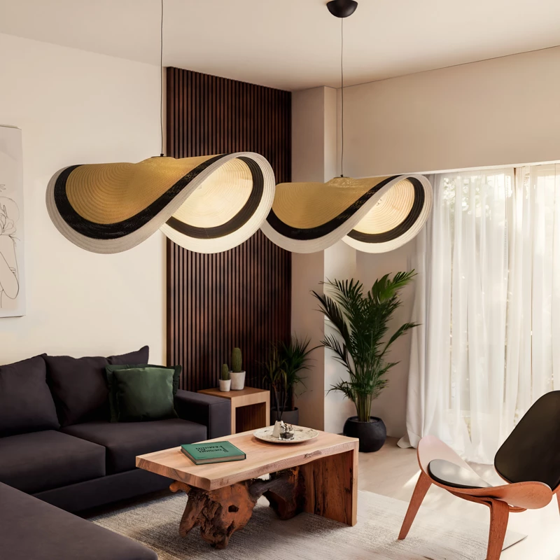 Dritë tavani Hatchie Inart natyrale-e zezë-e bardhë, bar deti-hekur, D100x133cm