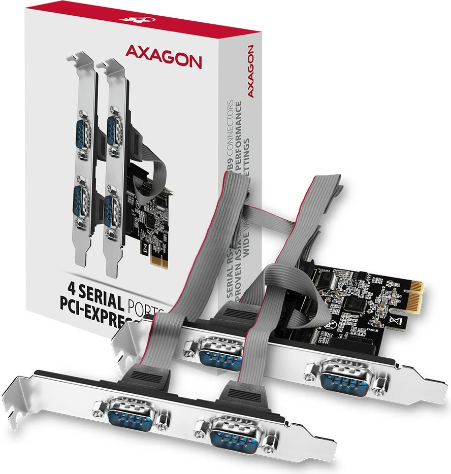 Kasë zgjerimi AXAGON PCEA-S4N, 4x port serial RS232, PCIe, set me SP & LP