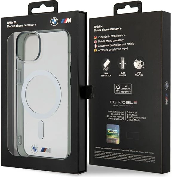 Mbështjellës BMW Silver Ring MagSafe për iPhone 14 Plus, transparent