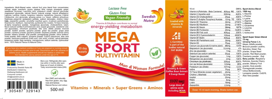 Multivitamin Swedish Nutra Mega Sport, 500ml