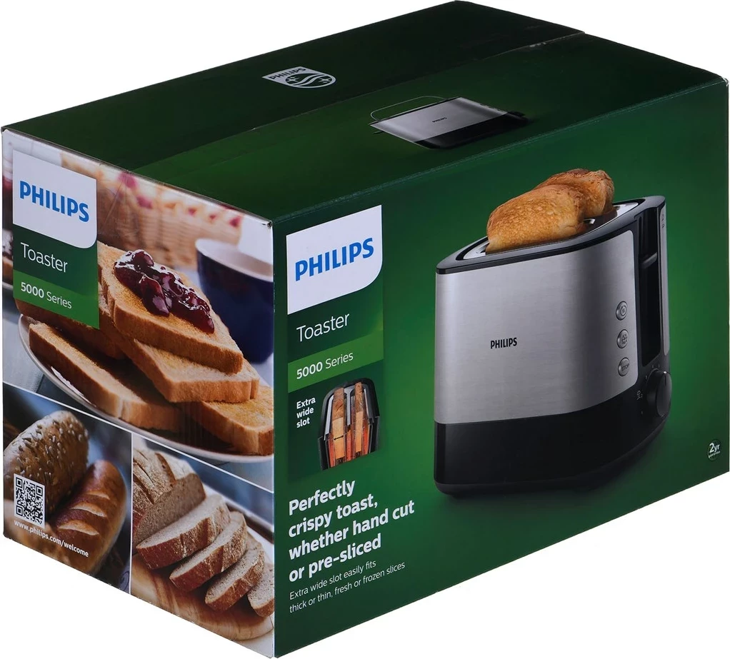 Tostier Philips Viva Collection HD2637/90, 2 feta, Inox/zi