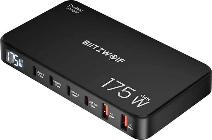 Stacion karikimi Blitzwolf BW-S30, 6-në-1, 4xUSB-C + 2xUSB-A, 175W, i zi