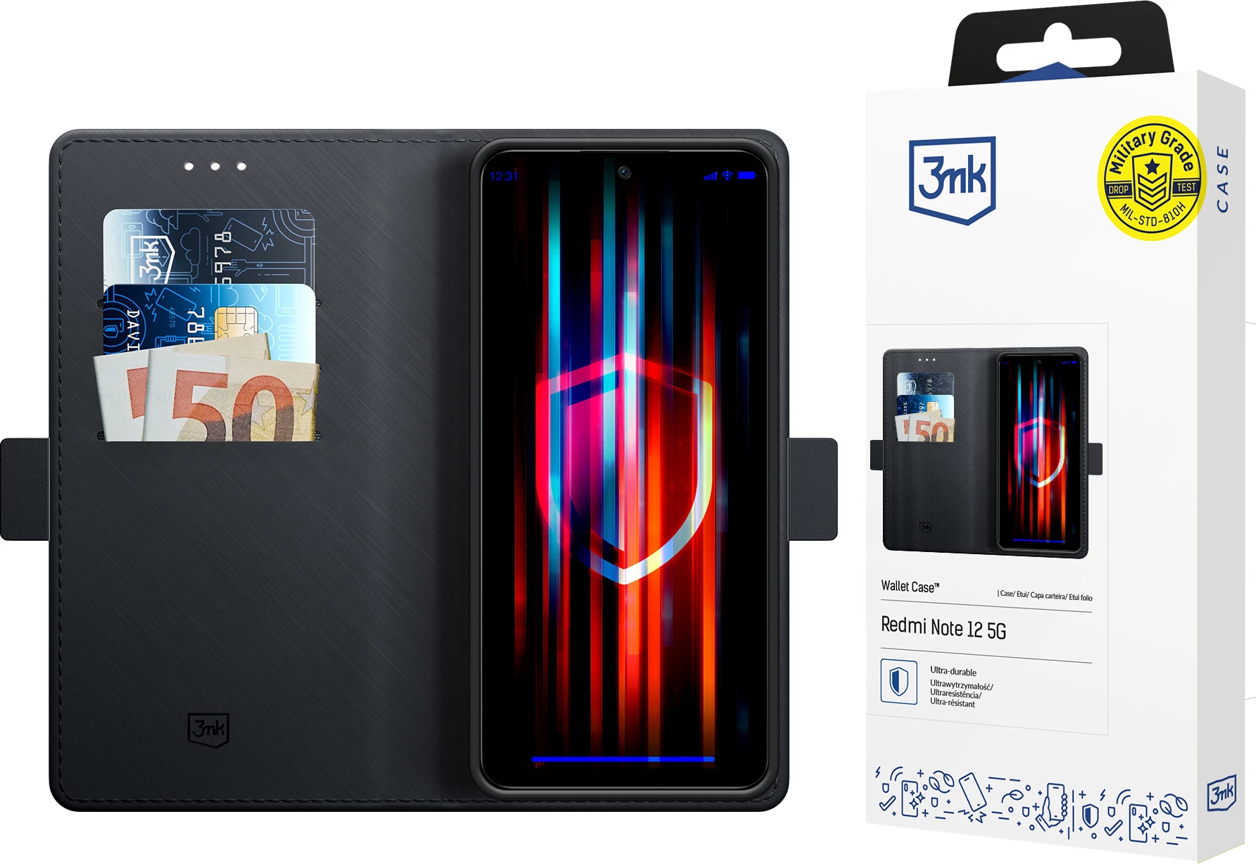 Mbështjellës 3mk Wallet Case për Xiaomi Redmi Note 12 5G, i zi