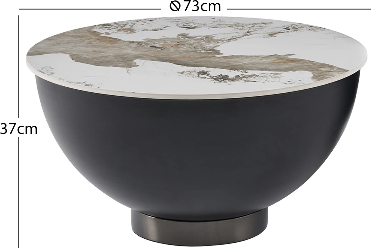 Tavolinë kafeje ERIDANO, metal i zi, gur i sinterizuar Pandora, 73x37cm