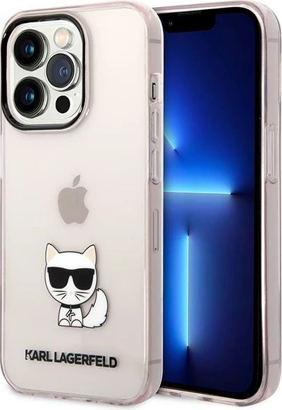 Mbështjellës Karl Lagerfeld Choupette Body për iPhone 14 Pro 6.1", transparent/rozë