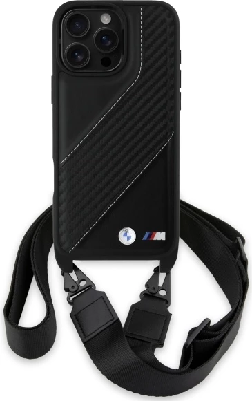 Mbështjellës BMW M Edition Carbon Stripe & Strap për iPhone 16 Pro Max, i zi
