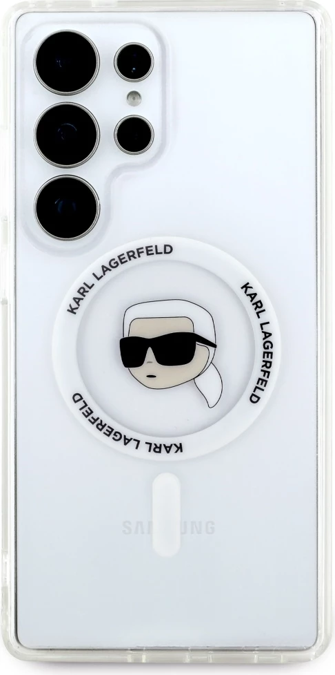 Mbështjellës Karl Lagerfeld Button Karl Head Printed Logo MagSafe për Samsung Galaxy S25 Ultra, Bardhë