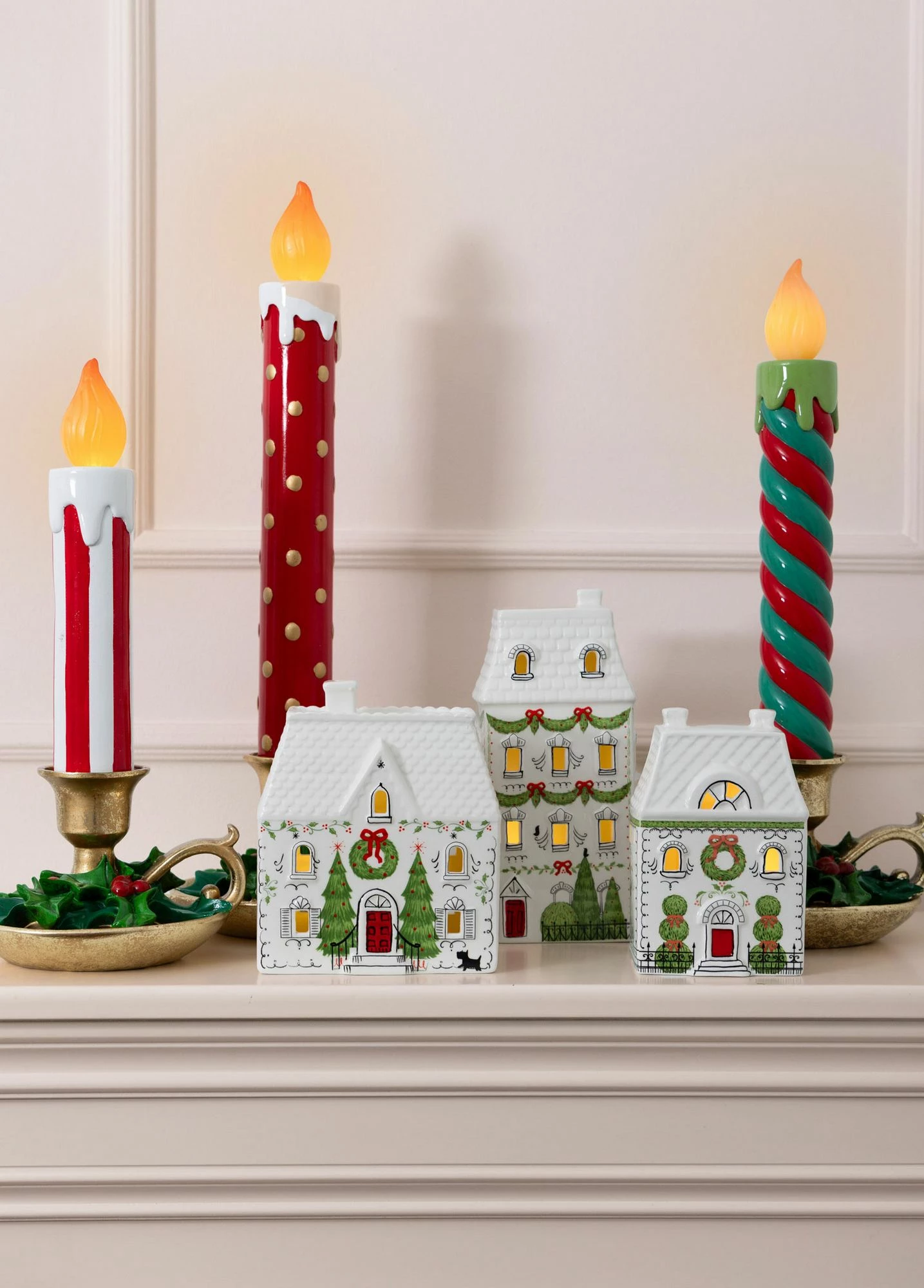 Objekt dekorativ qeramike me dritë LED, ngjyrë e kuqe dhe e bardhë, Evila Originals, SUS0222, 18x17x45cm