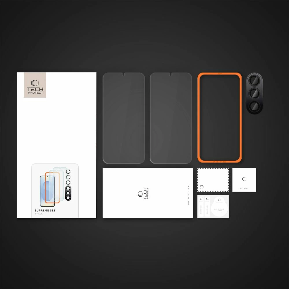 Set mbrojtës Tech-Protect Supreme për Samsung Galaxy S25, 2x xham i temperuar për ekran, xham i temperuar për kamerë, Transparent