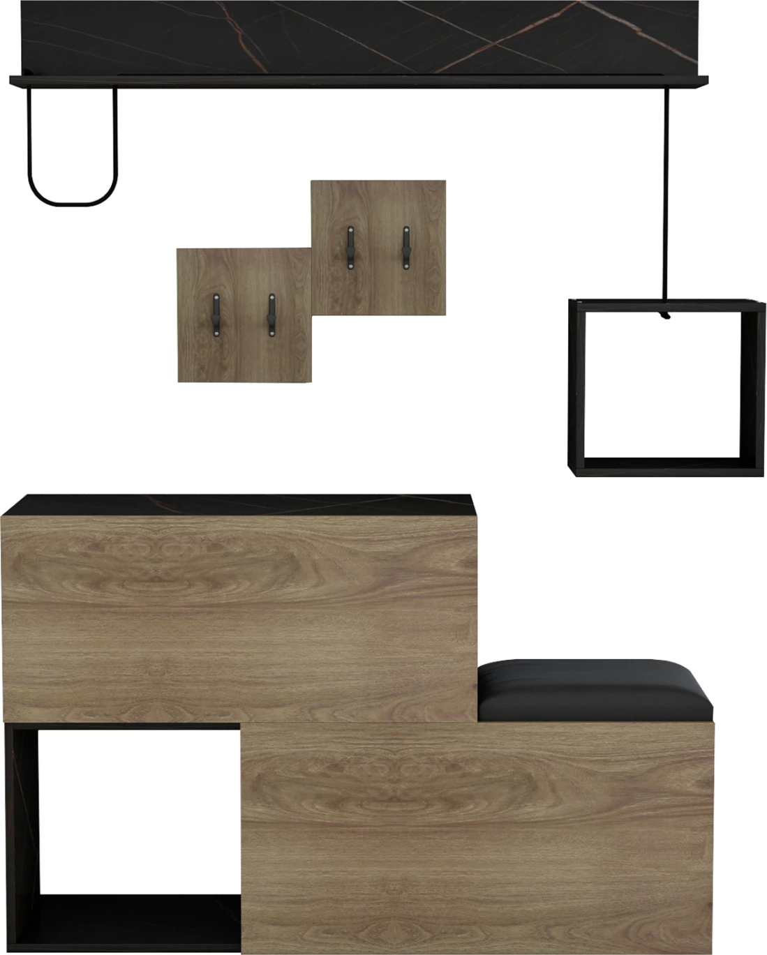 Set mobiljesh për hyrje CERB FH8957.12 melaminë në ngjyrë natyrale-mermer të zi 120x20x72H cm