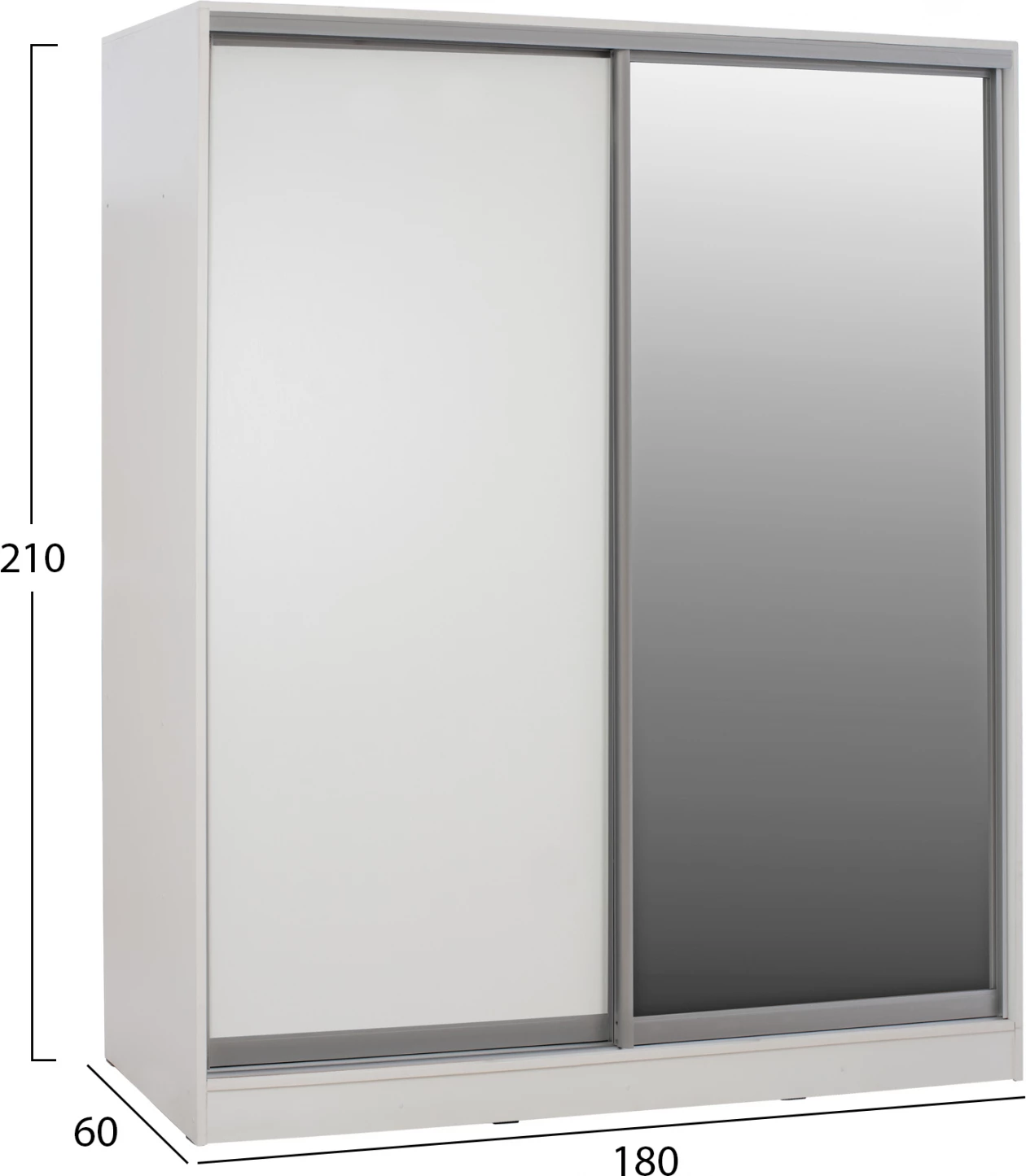 Dollap melamine i bardhë me pasqyrë, FH2437.03, 180x60x210 cm