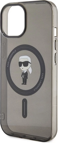Mbështjellës Karl Lagerfeld IML Ikonik MagSafe për iPhone 15, i zi