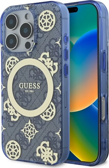 Mbështjellës Guess GUHMP16XH4PYEEB për iPhone 16 Pro Max 6.9", hardcase, MagSafe, blu