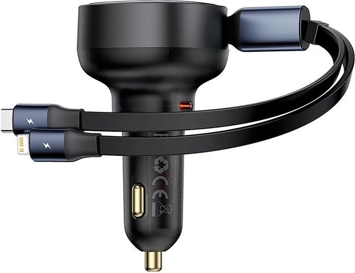 Karikues veture Baseus Enjoyment USB-C, 60W, me kabllo USB-C dhe Lightning, i zi