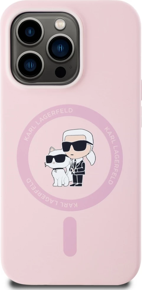 Mbështjellës Karl Lagerfeld Silicone Karl&Choupette MagSafe për iPhone 14 Pro Max, Rozë